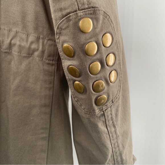Kenna-T Olive Green Utility Jacket Cinched Waist Bronze Metal Detail Size Medium - Picture 2 of 11